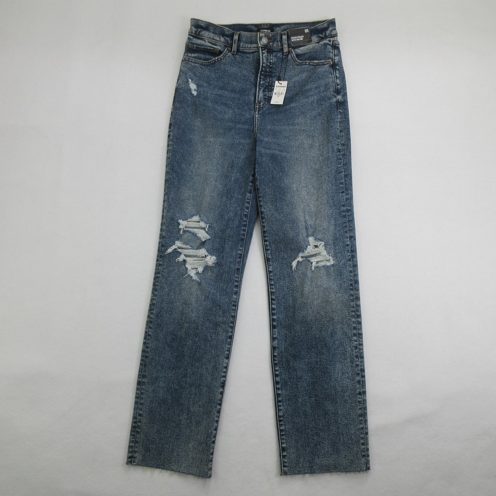 Express Womens Jeans 6R Blue Modern Straight Super High Rise New With Tags New